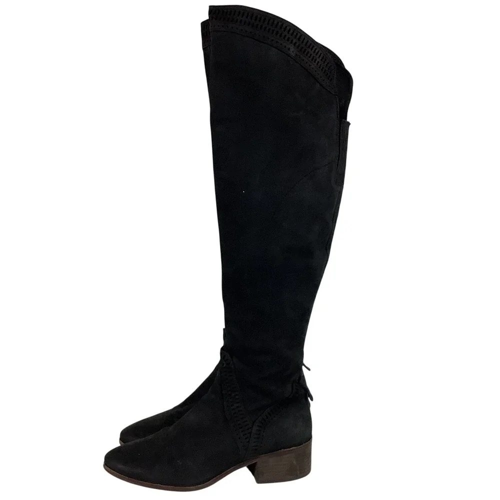 Vince Camuto Karinda Black Suede Over‎ The Knee Perforated Boots Womens 10M 40